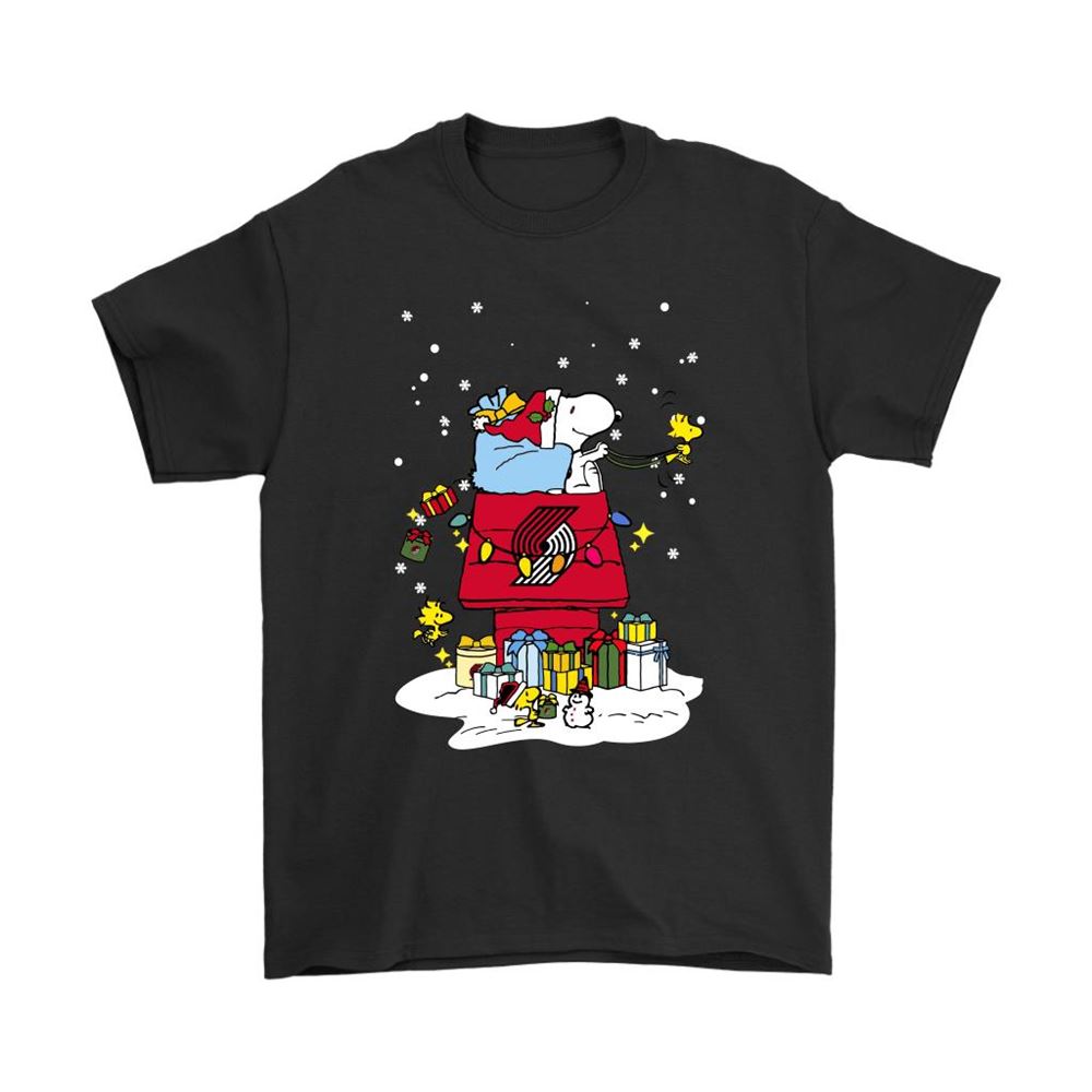 Portland Trail Blazers Santa Snoopy Brings Christmas To Town Shirts