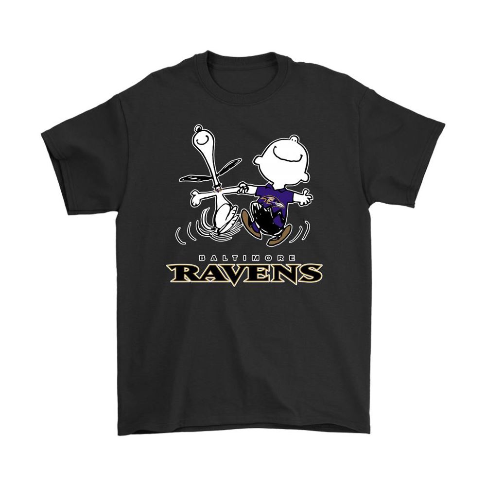Snoopy And Charlie Brown Happy Baltimore Ravens Fans Shirts