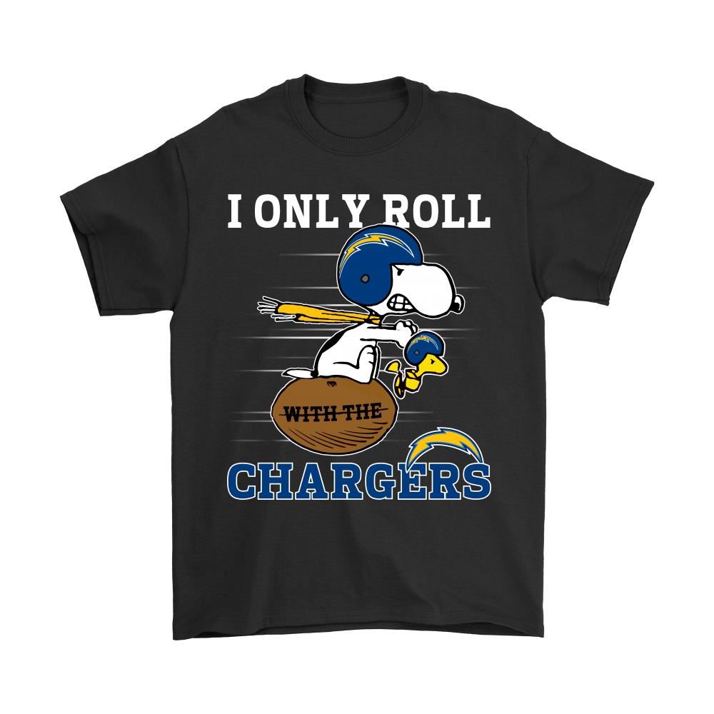 Snoopy And Woodstock I Only Roll With The Los Angeles Chargers Shirts