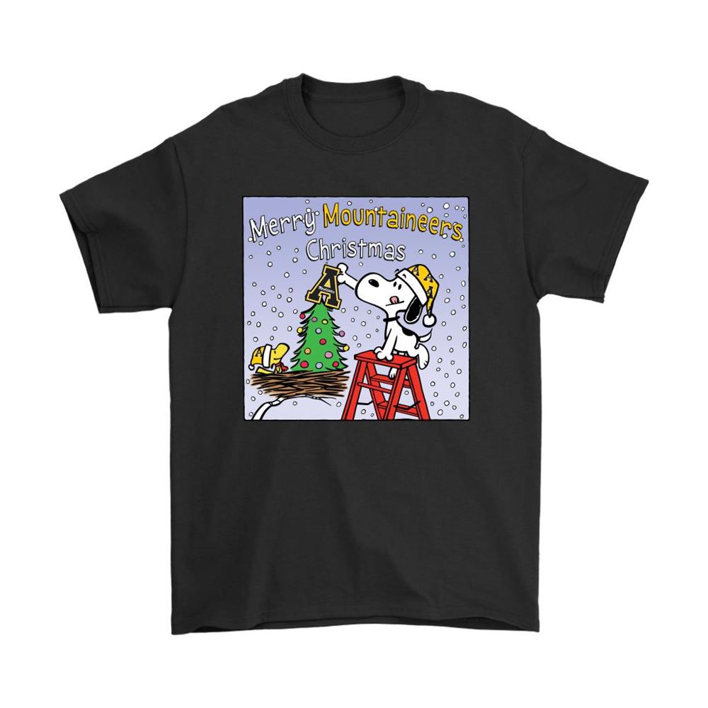 Snoopy And Woodstock Merry Appalachian State Mountaineers Christmas Shirts