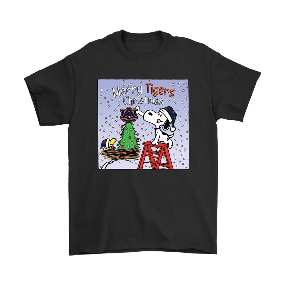 Snoopy And Woodstock Merry Auburn Tigers Christmas Shirts
