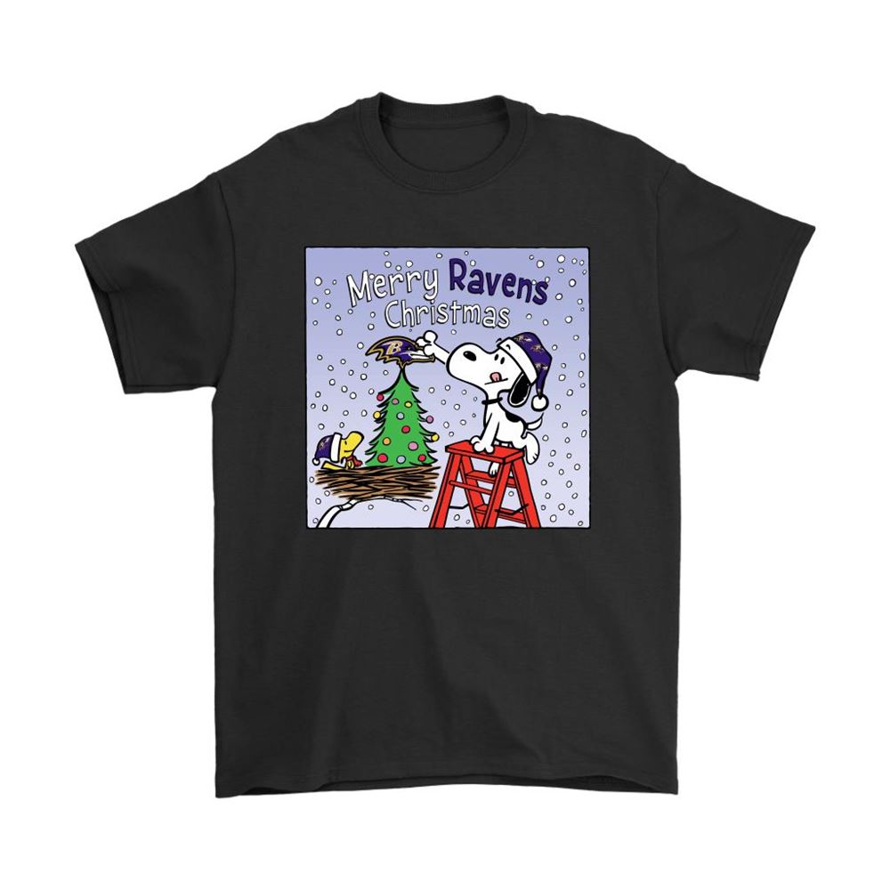 Snoopy And Woodstock Merry Baltimore Ravens Christmas Shirts