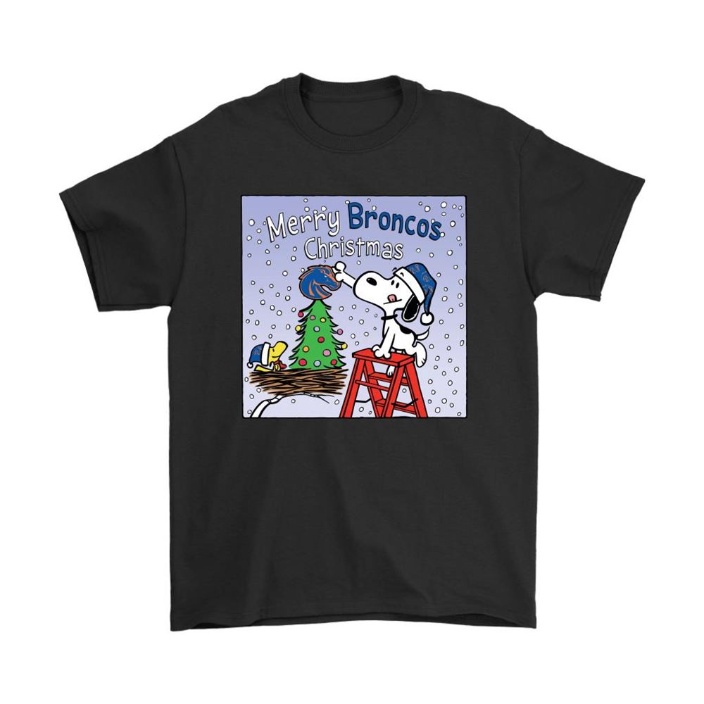Snoopy And Woodstock Merry Boise State Broncos Christmas Shirts