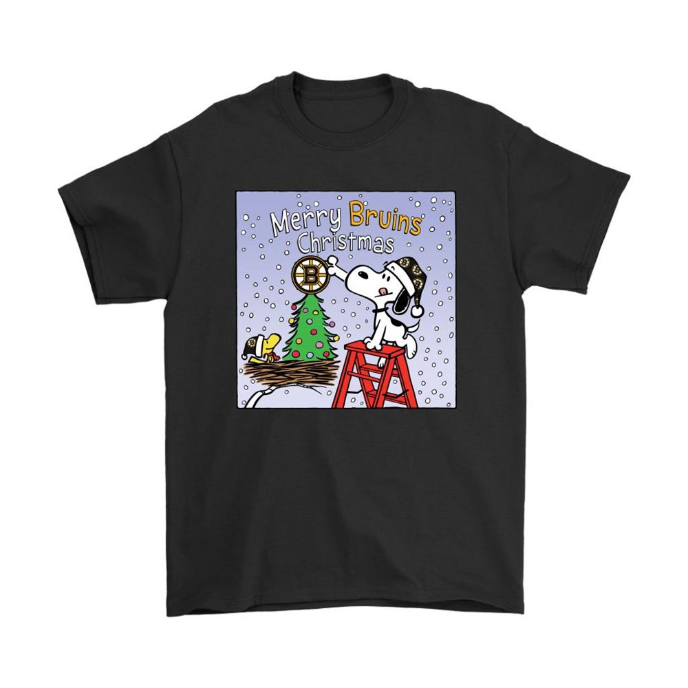 Snoopy And Woodstock Merry Boston Bruins Christmas Shirts