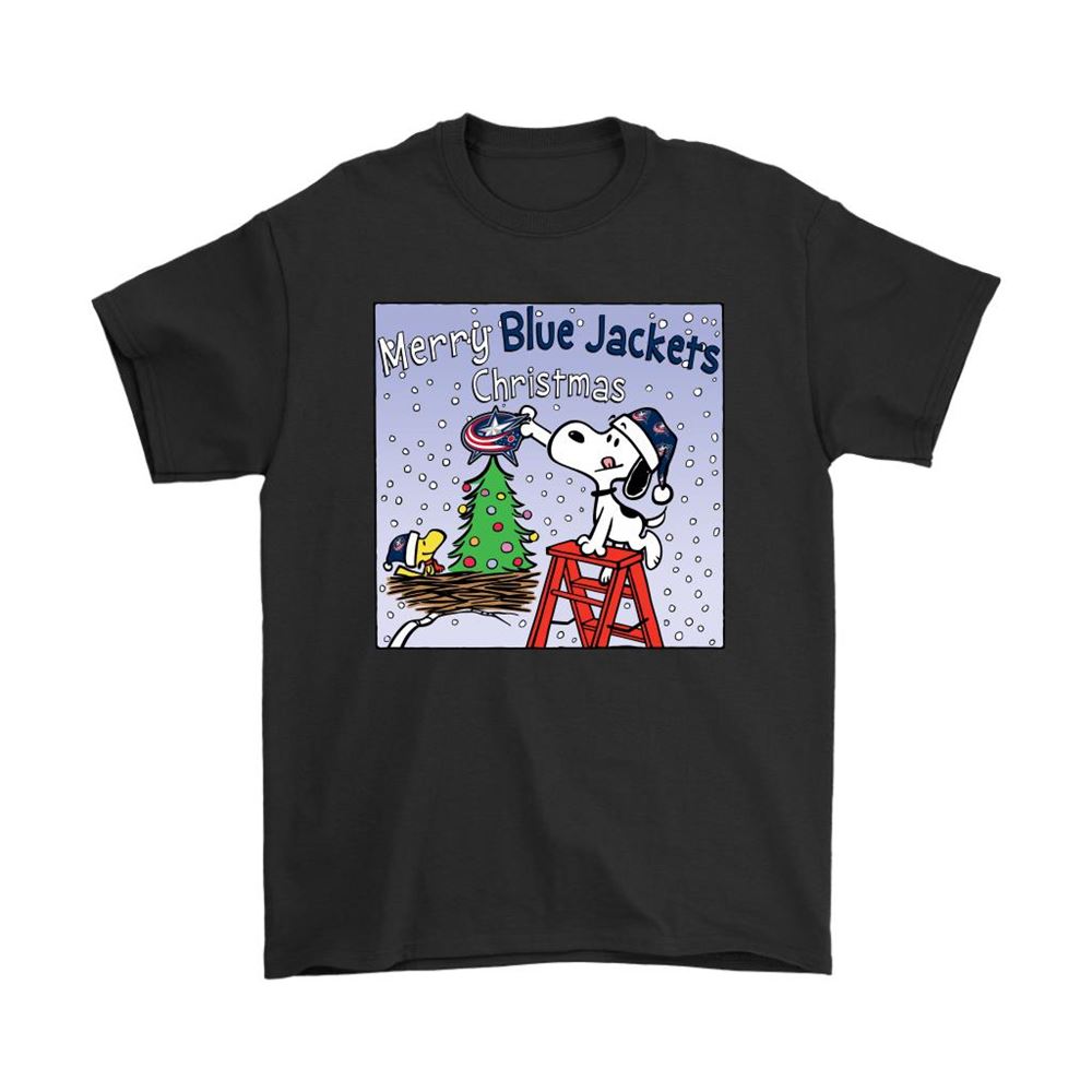 Snoopy And Woodstock Merry Columbus Blue Jackets Christmas Shirts