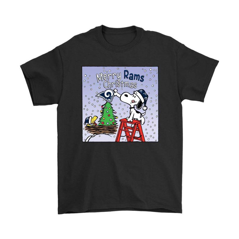 Snoopy And Woodstock Merry Los Angeles Rams Christmas Shirts