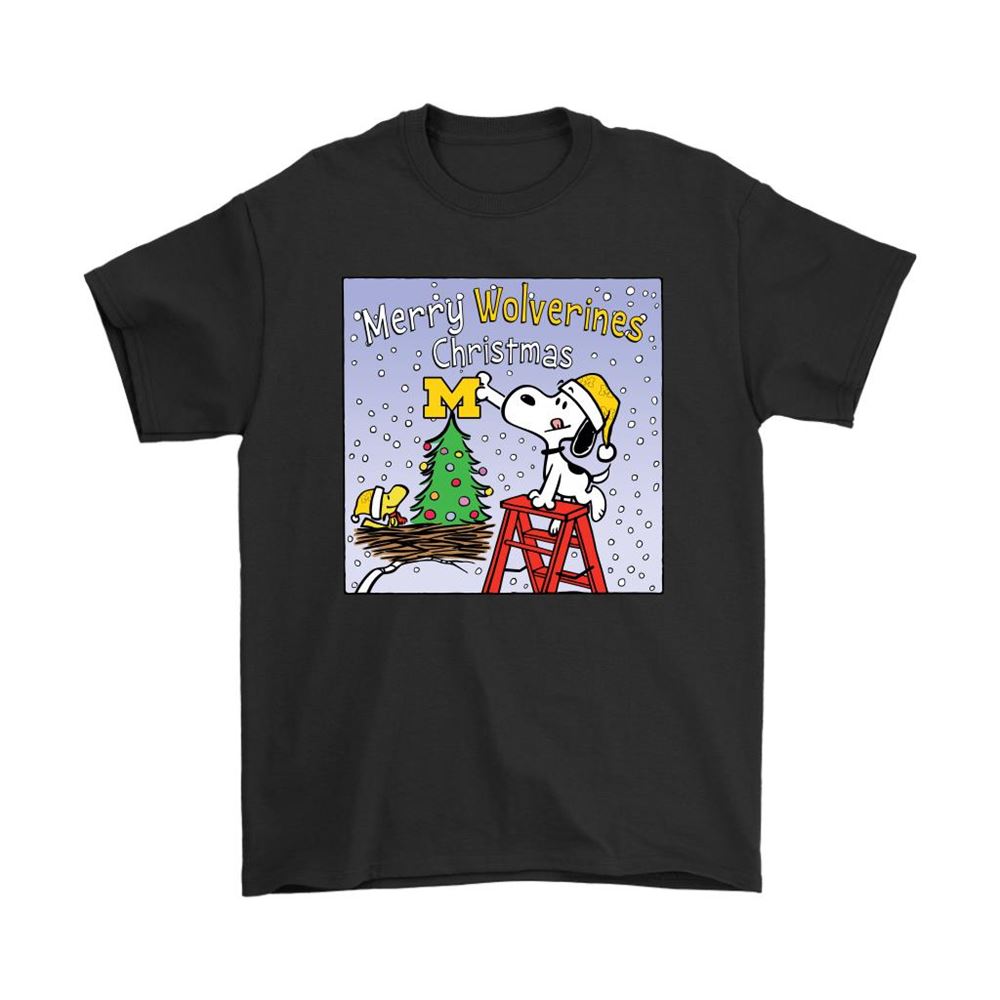Snoopy And Woodstock Merry Michigan Wolverines Christmas Shirts