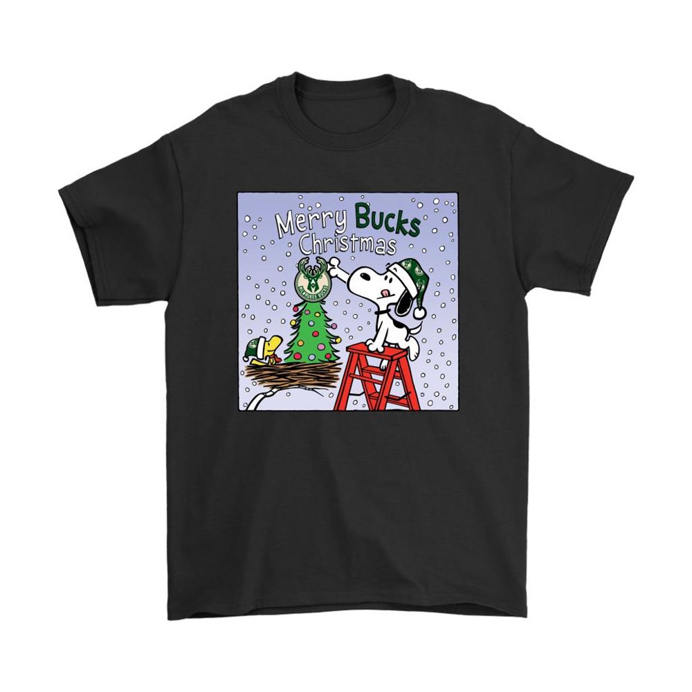 Snoopy And Woodstock Merry Milwaukee Bucks Christmas Shirts
