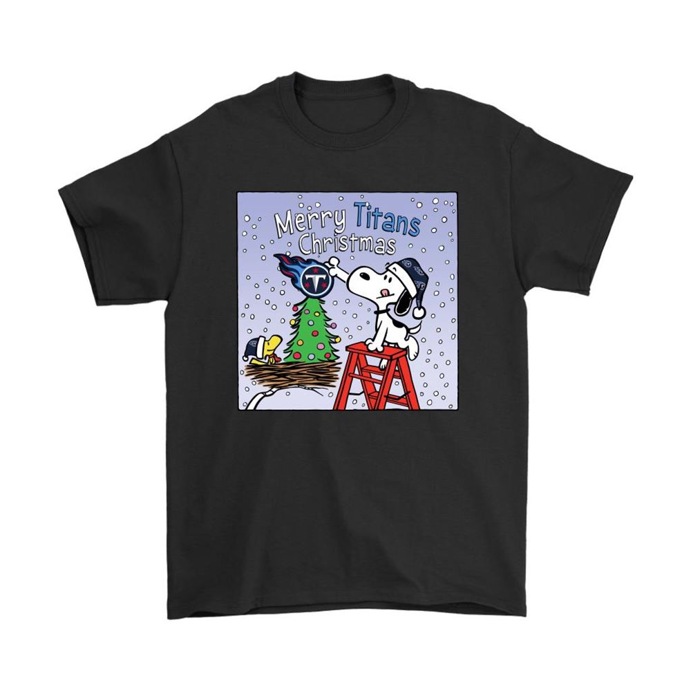 Snoopy And Woodstock Merry Tennessee Titans Christmas Shirts