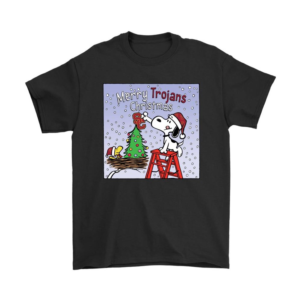 Snoopy And Woodstock Merry Usc Trojans Christmas Shirts