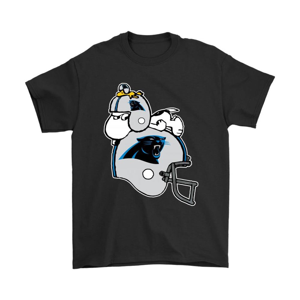 Snoopy And Woodstock Resting On Carolina Panthers Helmet Shirts