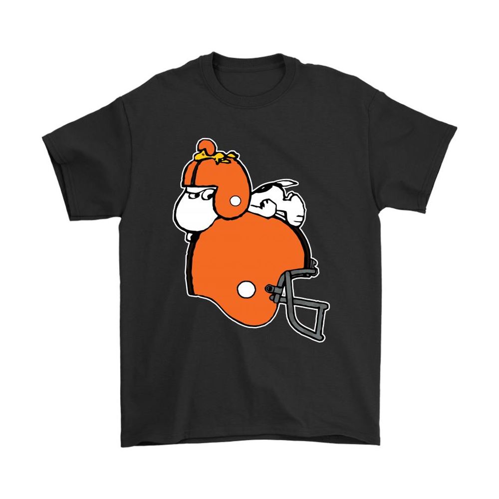 Snoopy And Woodstock Resting On Cleveland Browns Helmet Shirts