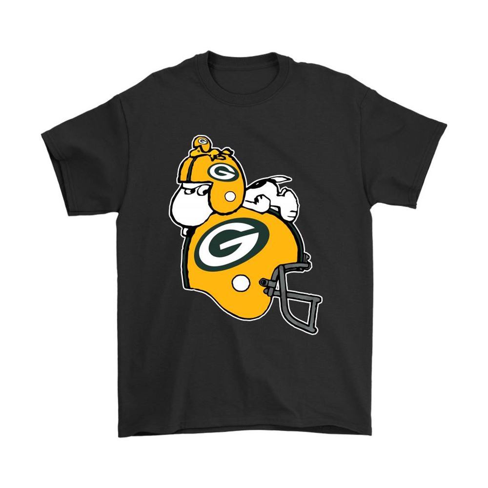 Snoopy And Woodstock Resting On Green Bay Packers Helmet Shirts
