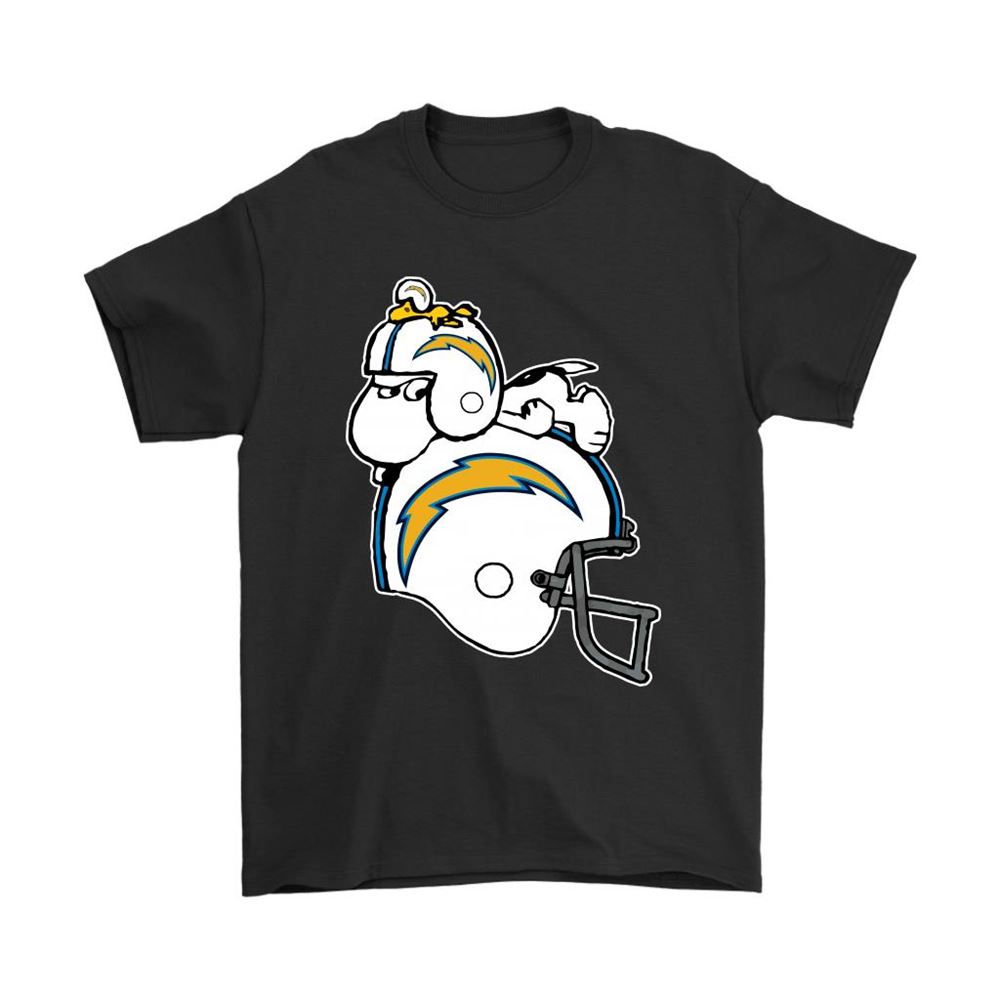 Snoopy And Woodstock Resting On Los Angeles Chargers Helmet Shirts