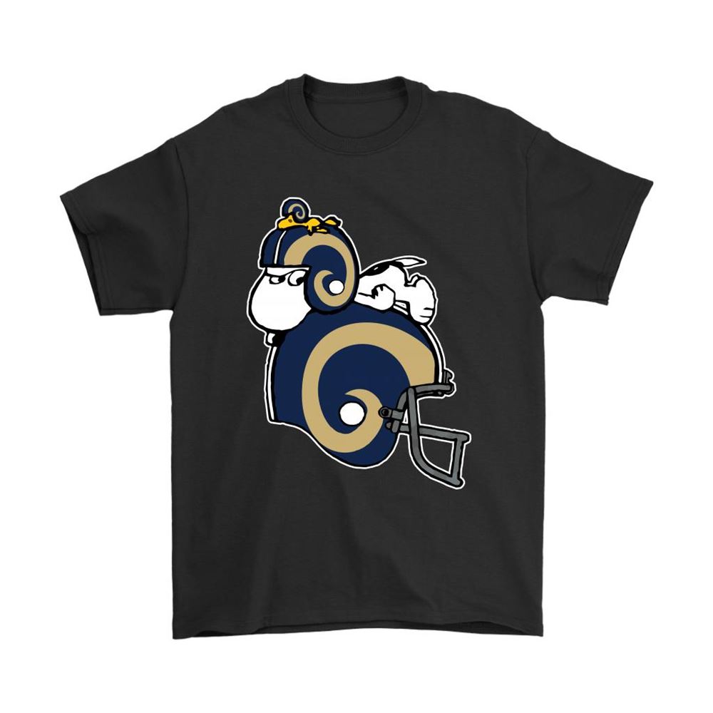 Snoopy And Woodstock Resting On Los Angeles Rams Helmet Shirts