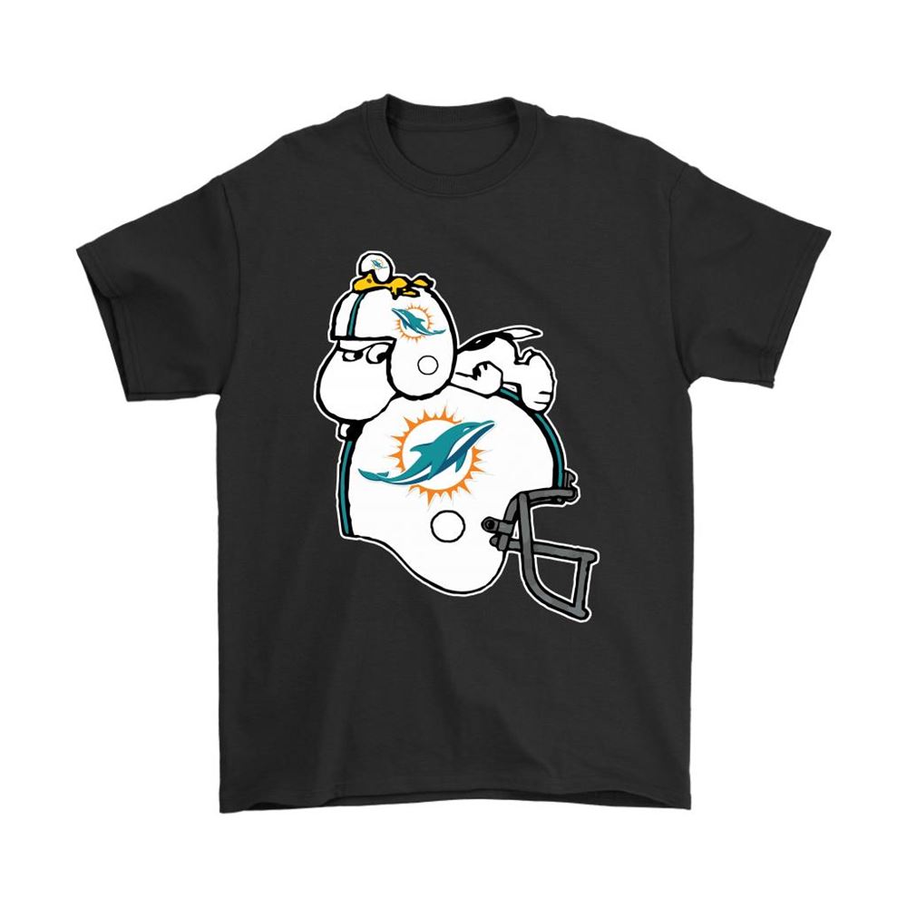 Snoopy And Woodstock Resting On Miami Dolphins Helmet Shirts