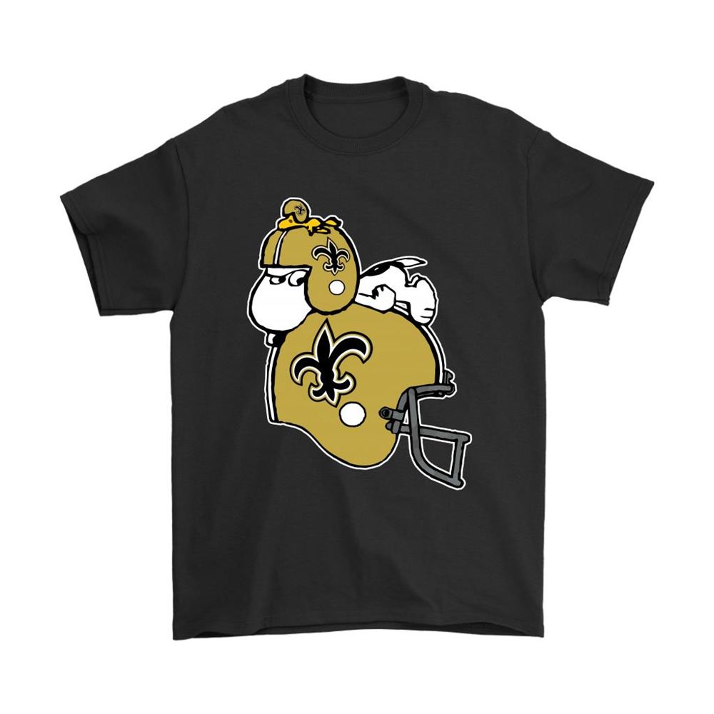 Snoopy And Woodstock Resting On New Orleans Saints Helmet Shirts