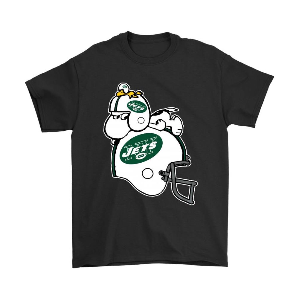 Snoopy And Woodstock Resting On New York Jets Helmet Shirts