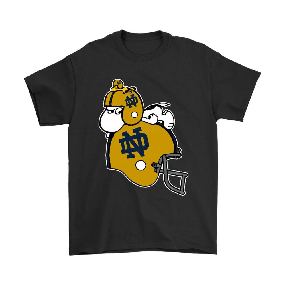 Snoopy And Woodstock Resting On Notre Dame Fighting Irish Helmet Shirts