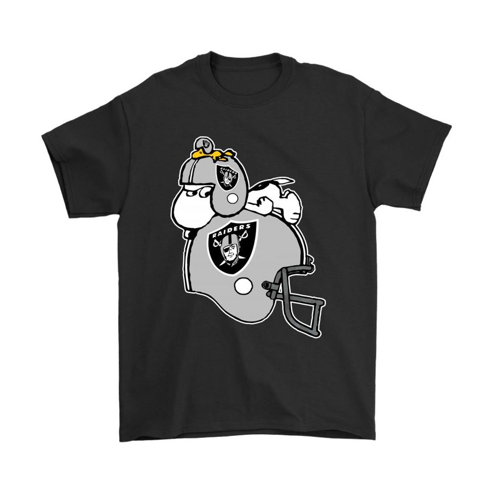Snoopy And Woodstock Resting On Oakland Raiders Helmet Shirts