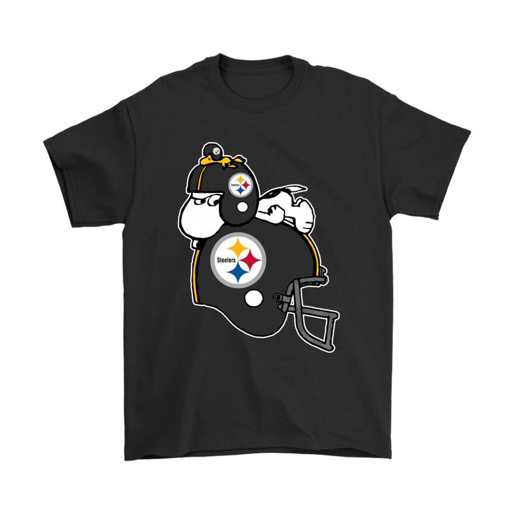 Snoopy And Woodstock Resting On Pittsburgh Steelers Helmet Shirts