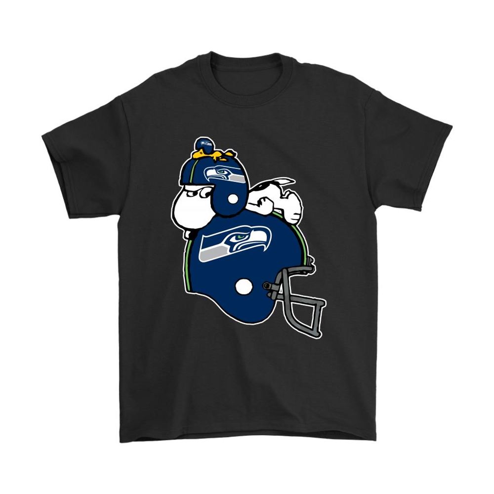 Snoopy And Woodstock Resting On Seattle Seahawks Helmet Shirts