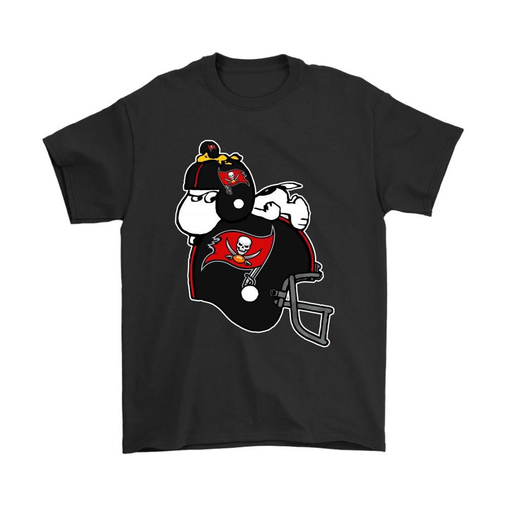 Snoopy And Woodstock Resting On Tampa Bay Buccaneers Helmet Shirts