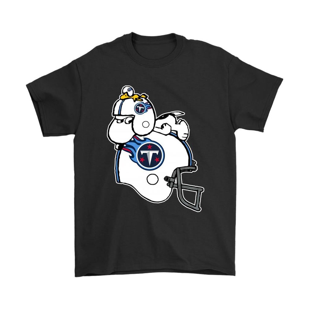 Snoopy And Woodstock Resting On Tennessee Titans Helmet Shirts