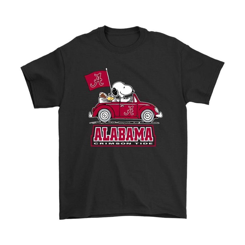 Snoopy And Woodstock Ride The Alabama Crimson Tide Car Ncaa Shirts