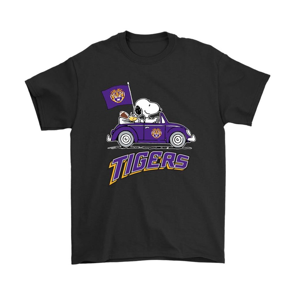 Snoopy And Woodstock Ride The Lsu Tigers Car Ncaa Shirts