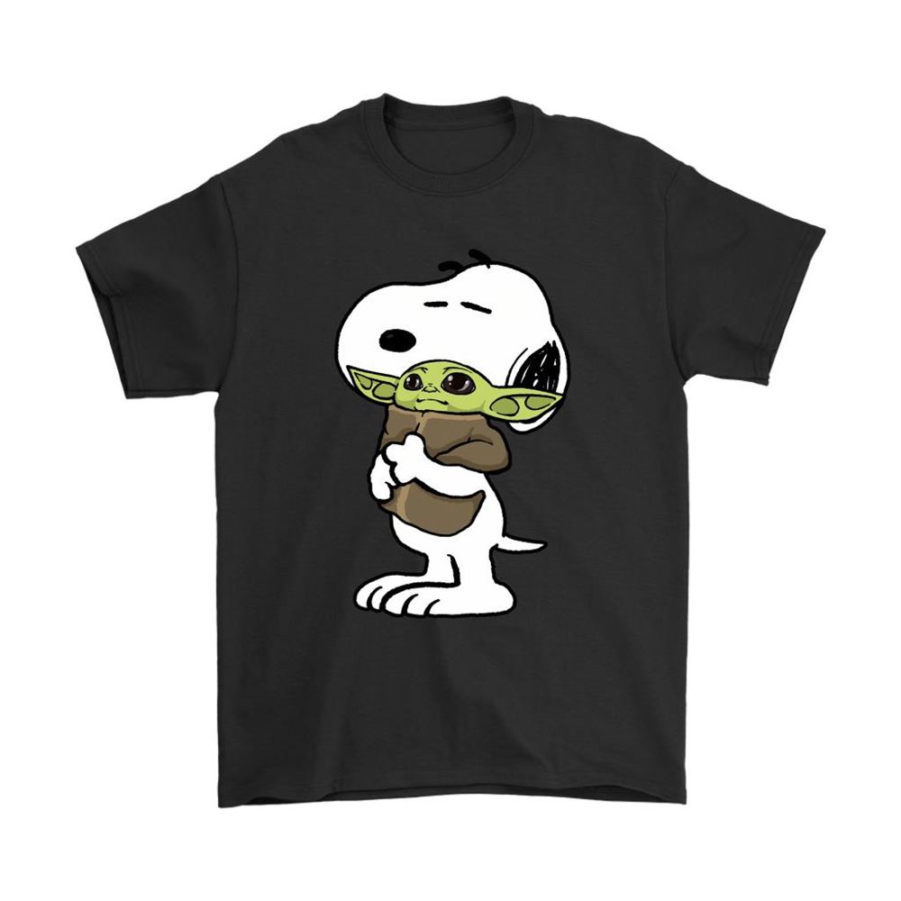 Snoopy Hugging Baby Yoda Shirts