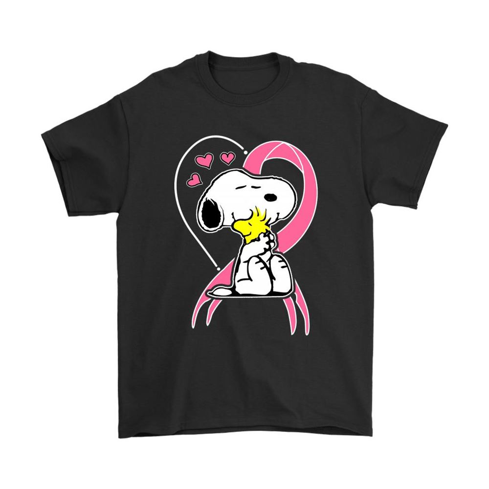 Snoopy Hugs Woodstock Pink Ribbon Breast Cancer Awareness Shirts
