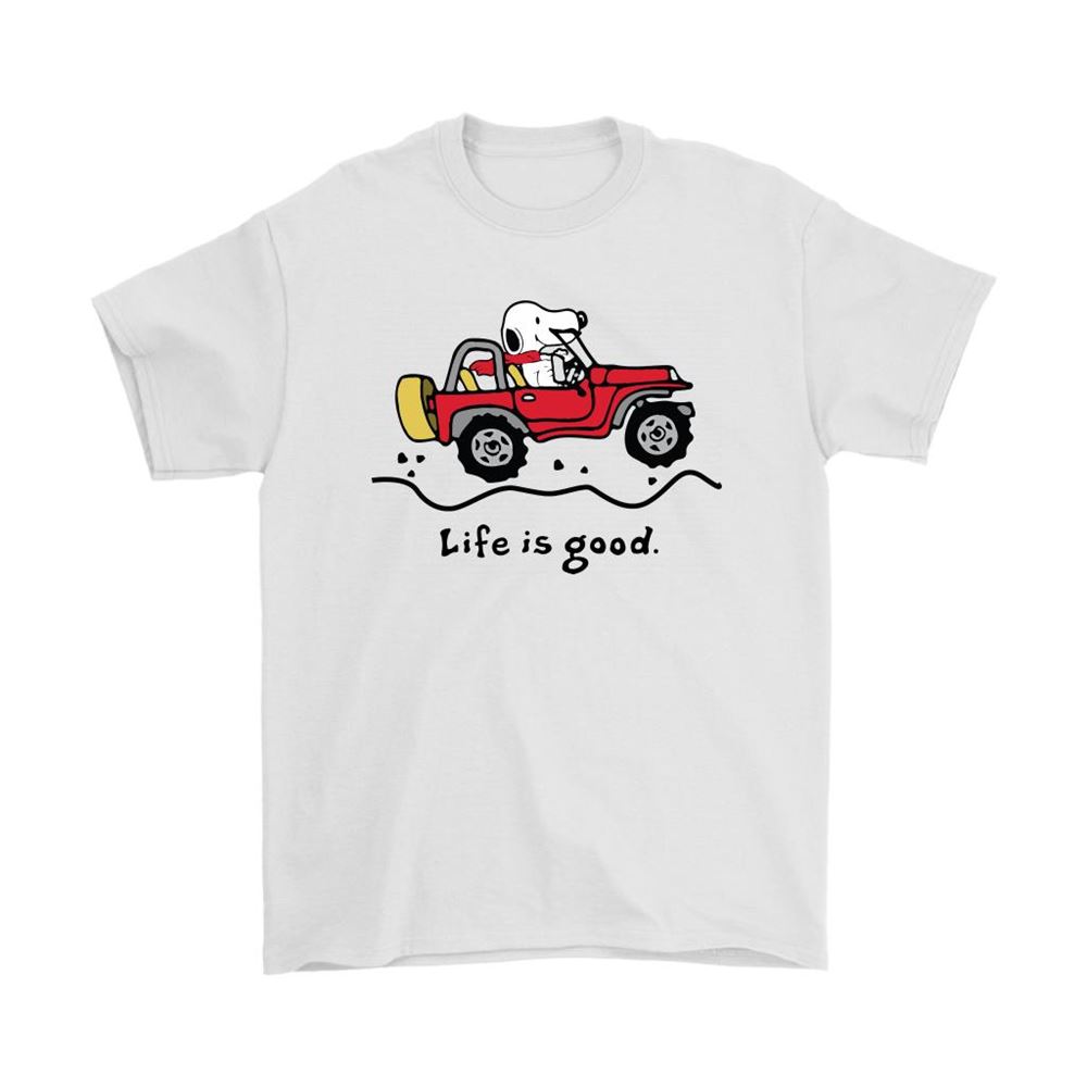 Snoopy On A Jeep Life Is Good Shirts
