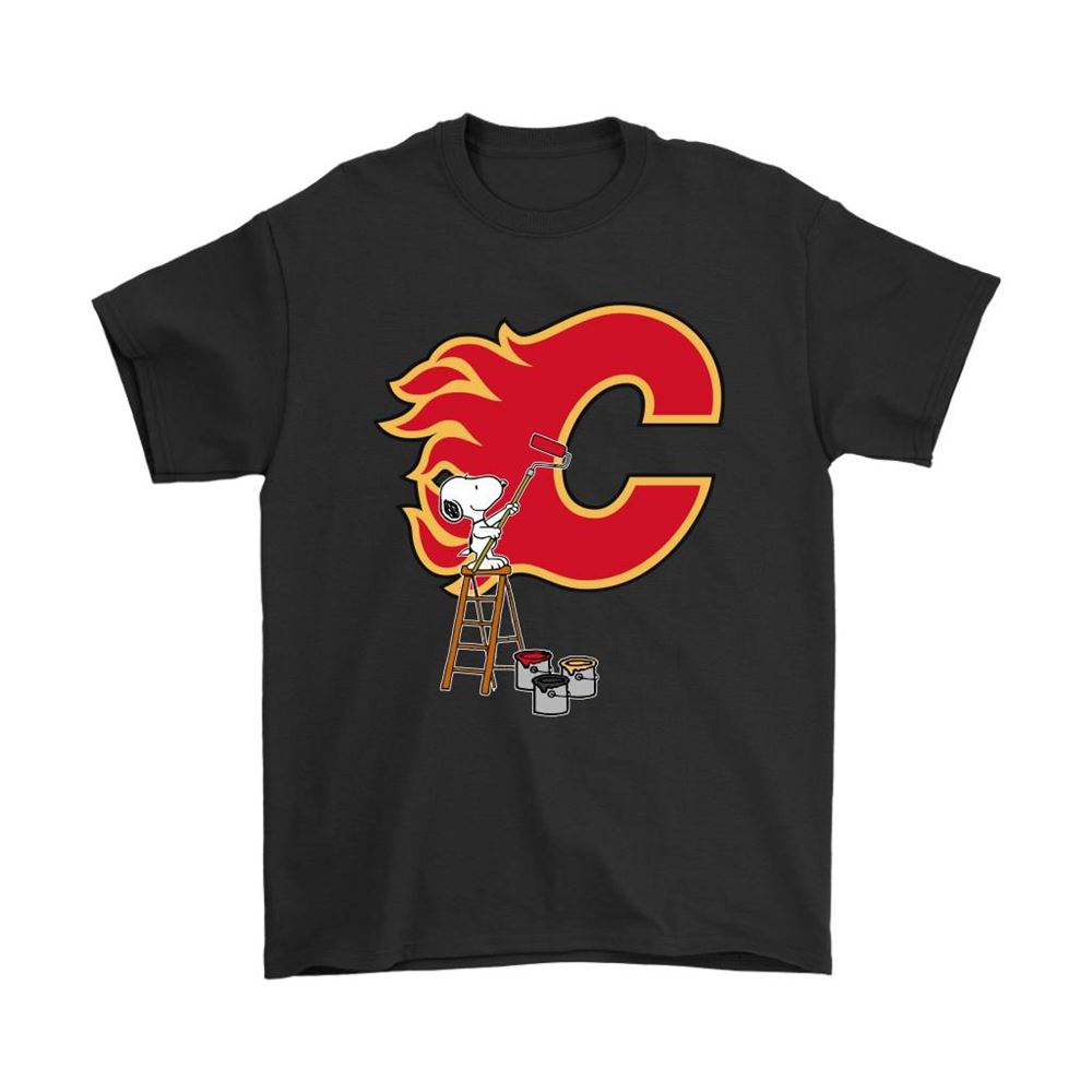 Snoopy Paints The Calgary Flames Logo Nhl Ice Hockey Shirts