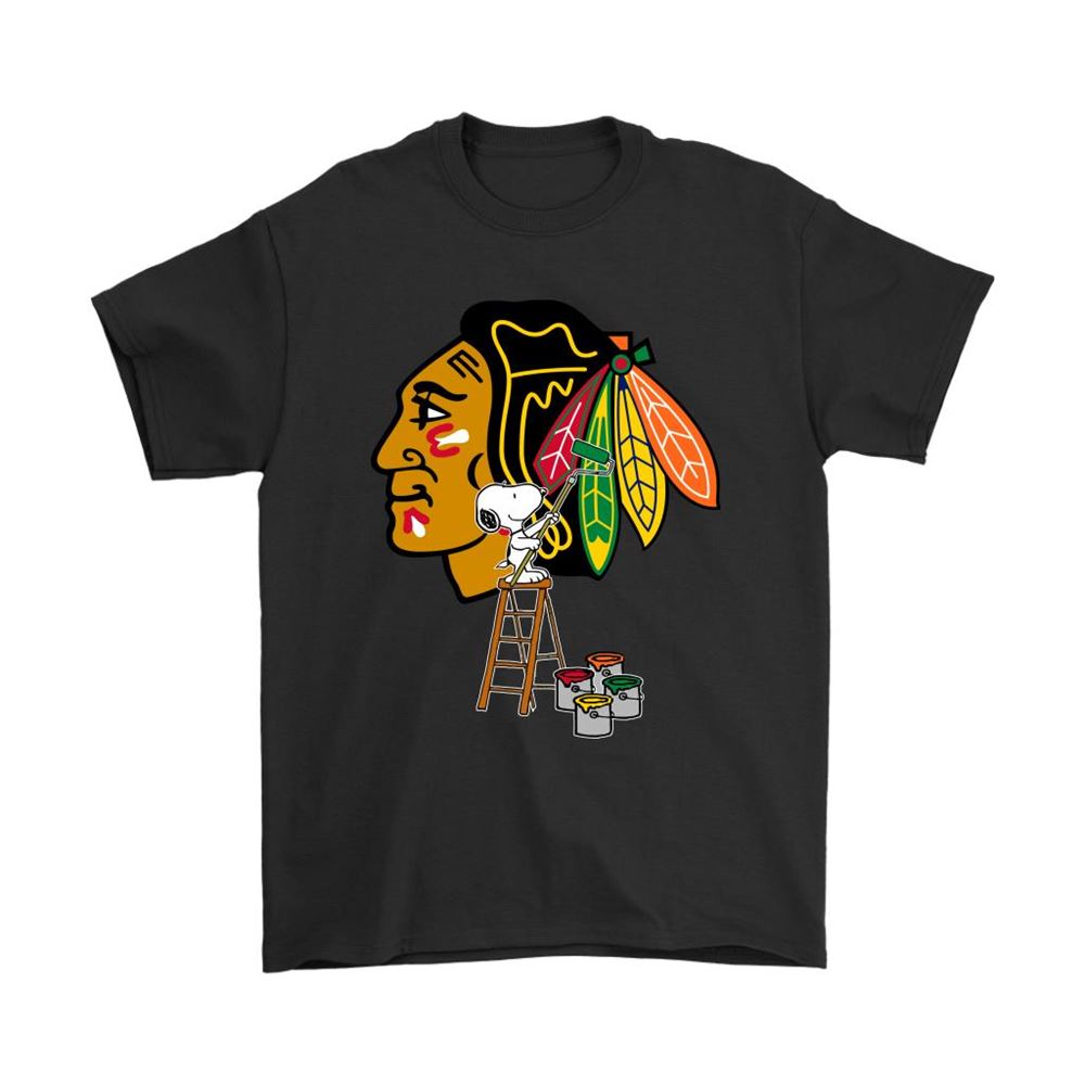 Snoopy Paints The Chicago Blackhawks Logo Nhl Ice Hockey Shirts