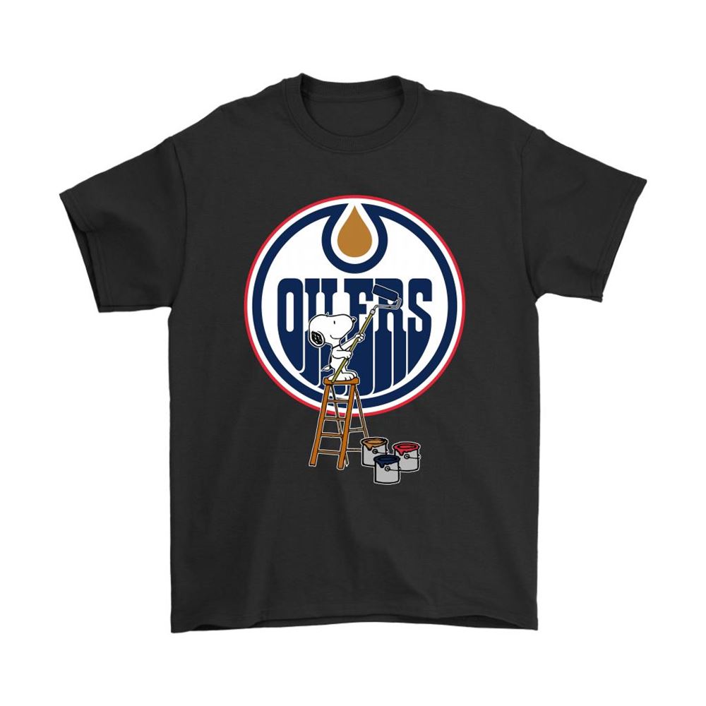 Snoopy Paints The Edmonton Oilers Logo Nhl Ice Hockey Shirts