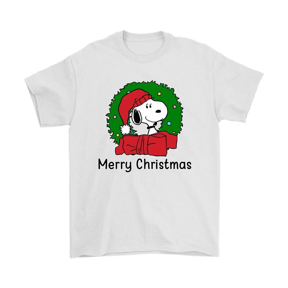 Snoopy With A Christmas Wreath Merry Christmas Shirts