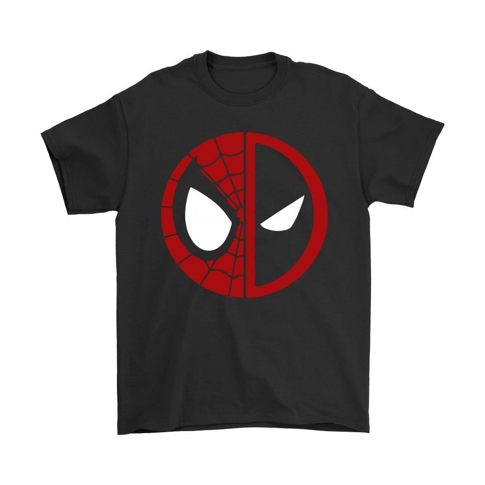 Spider-man And Deadpool Half Of Each Logo Shirts
