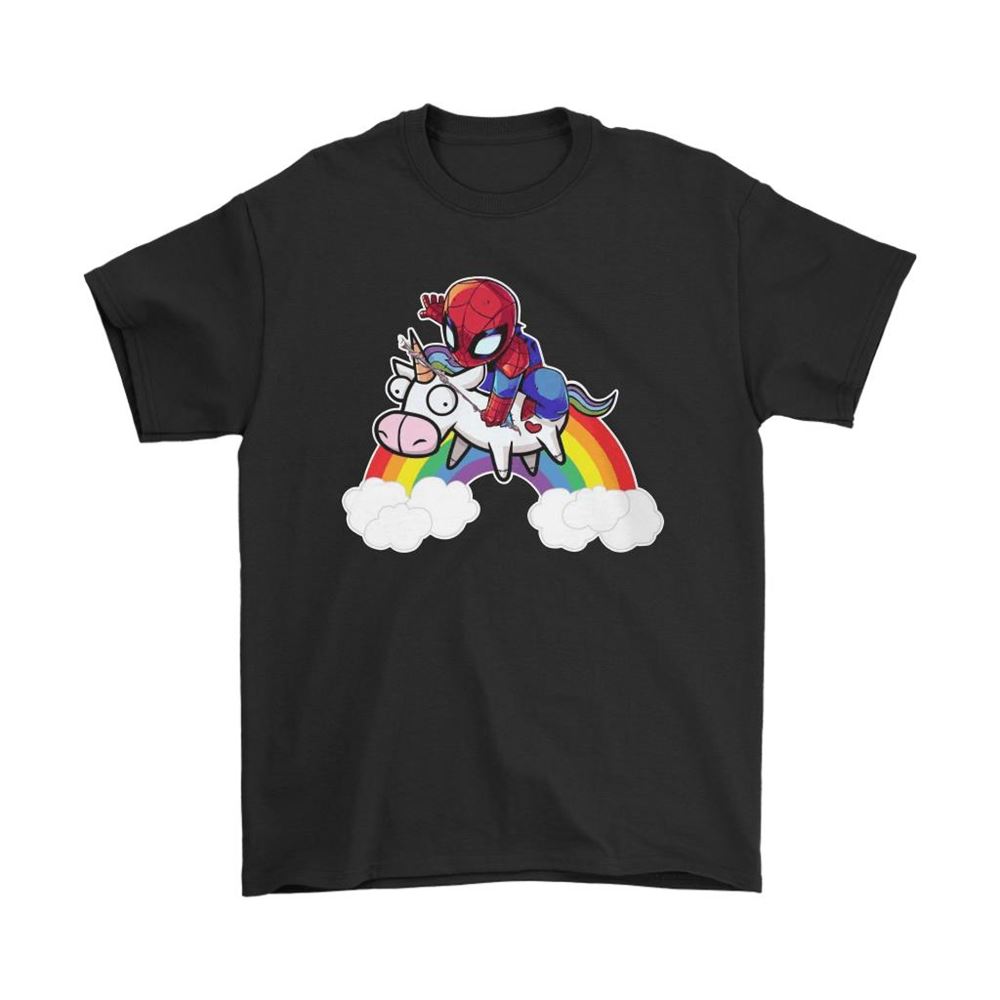 Spider-man Riding A Unicorn Over The Rainbow Shirts