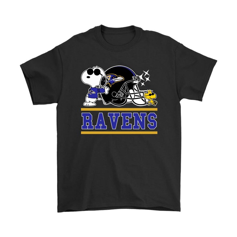 The Baltimore Ravens Joe Cool And Woodstock Snoopy Mashup Shirts