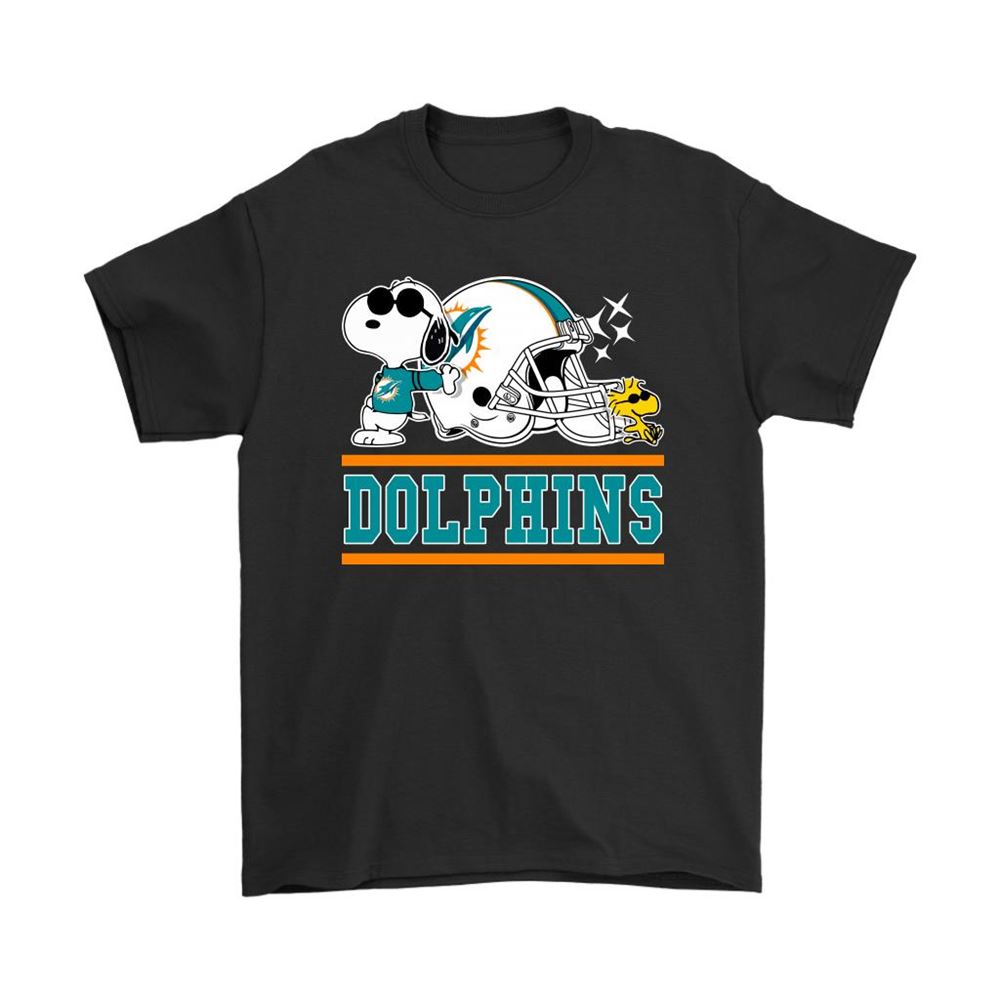 The Miami Dolphins Joe Cool And Woodstock Snoopy Mashup Shirts