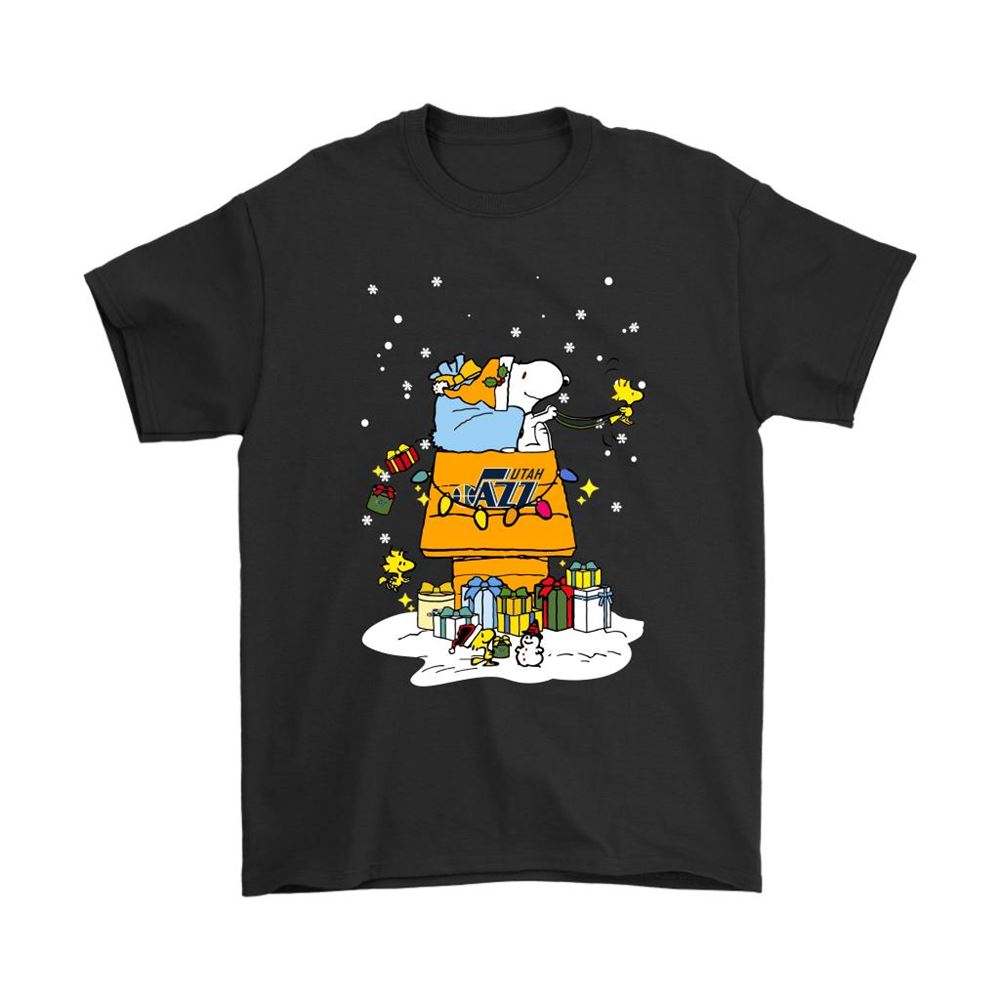 Utah Jazz Santa Snoopy Brings Christmas To Town Shirts