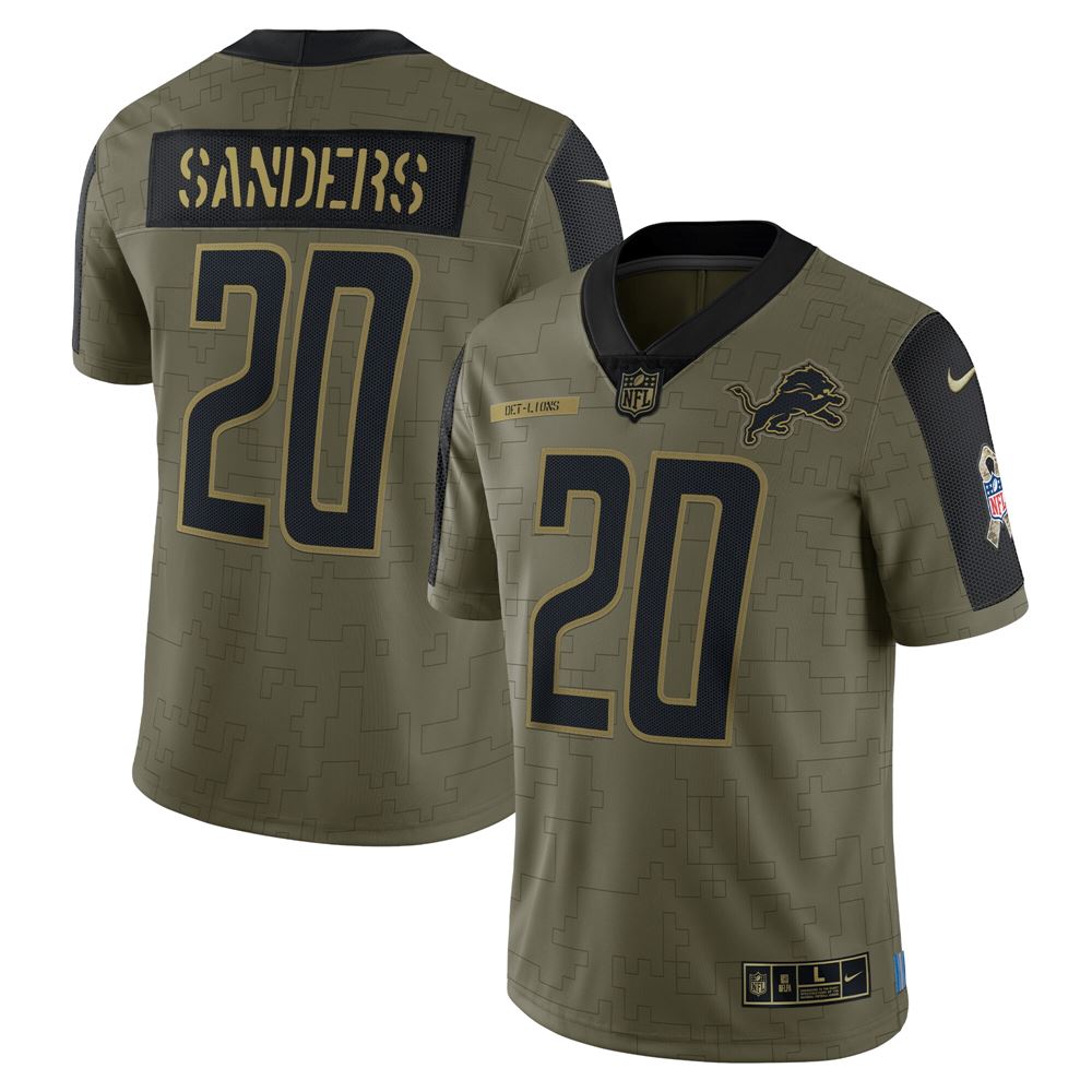 Men's Barry Sanders Detroit Lions 2021 Salute To Service Retired Player Limited Jersey Olive
