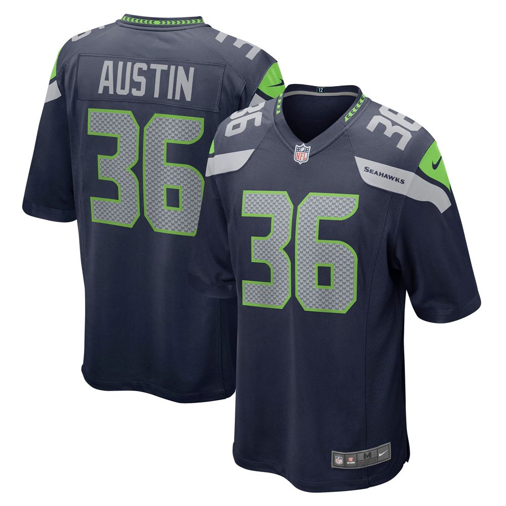 Men's Blessuan Austin Seattle Seahawks Game Player Jersey College Navy
