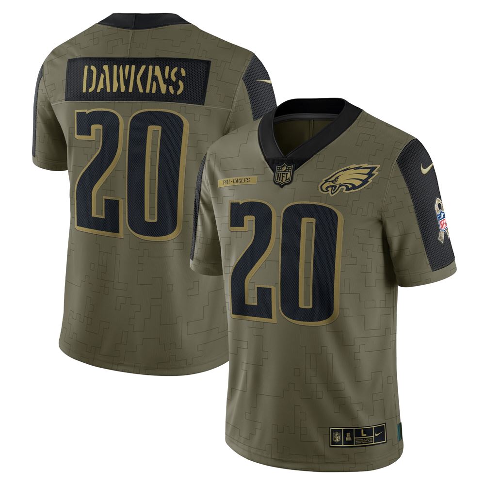 Men's Brian Dawkins Philadelphia Eagles 2021 Salute To Service Retired Player Limited Jersey Olive