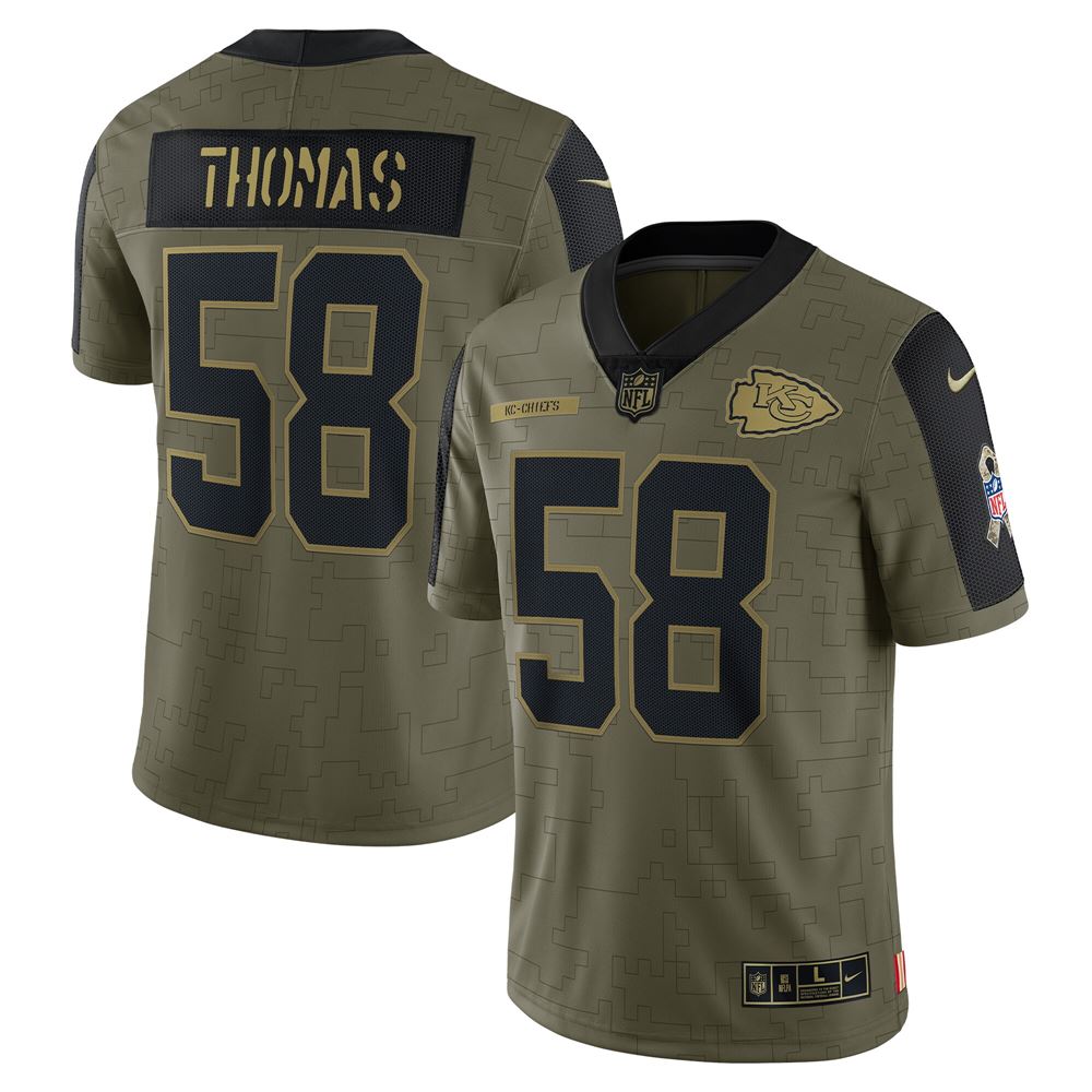 Men's Derrick Thomas Kansas City Chiefs 2021 Salute To Service Retired Player Limited Jersey Olive