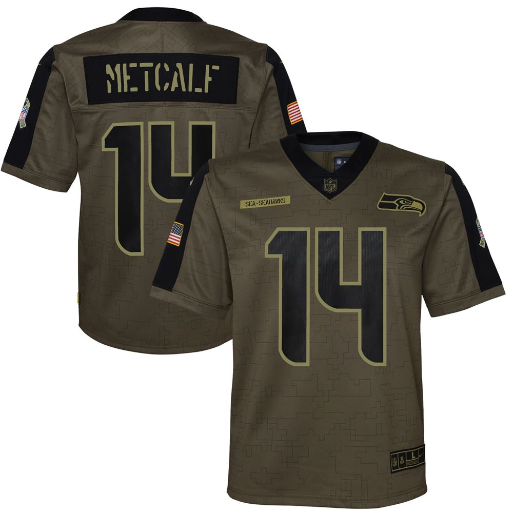 Men's Dk Metcalf Seattle Seahawks Youth 2021 Salute To Service Game Jersey Olive