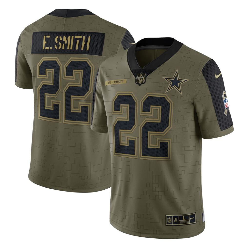 Men's Emmitt Smith Dallas Cowboys 2021 Salute To Service Retired Player Limited Jersey Olive