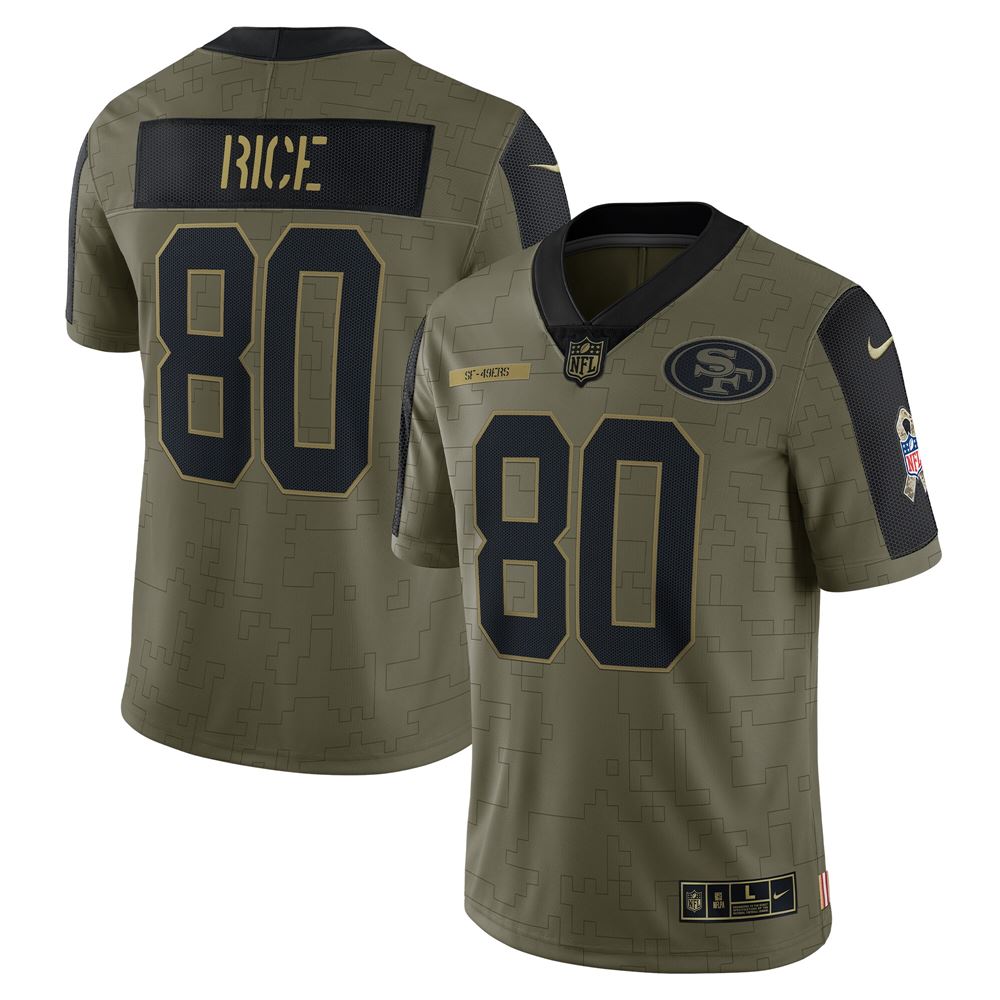 Men's Jerry Rice San Francisco 49ers 2021 Salute To Service Retired Player Limited Jersey Olive