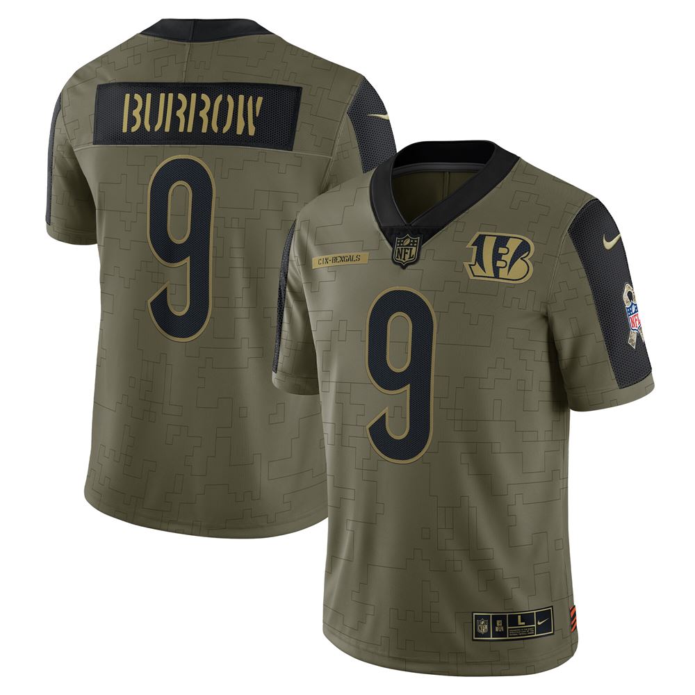 Men's Joe Burrow Cincinnati Bengals 2021 Salute To Service Limited Player Jersey Olive